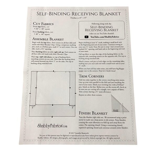 Shabby Fabrics Self-Binding Receiving Blanket Green Kit Pattern Peas Carrots - Picture 4 of 4